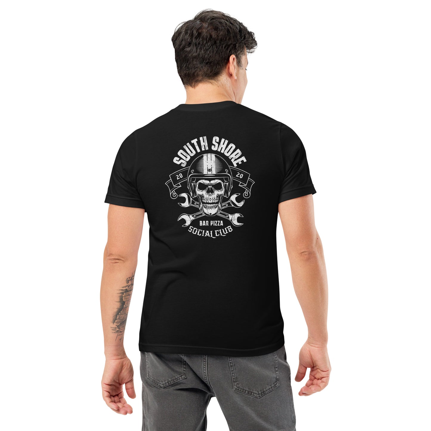 South Shore Bar Pizza Biker Logo Pocket Tee