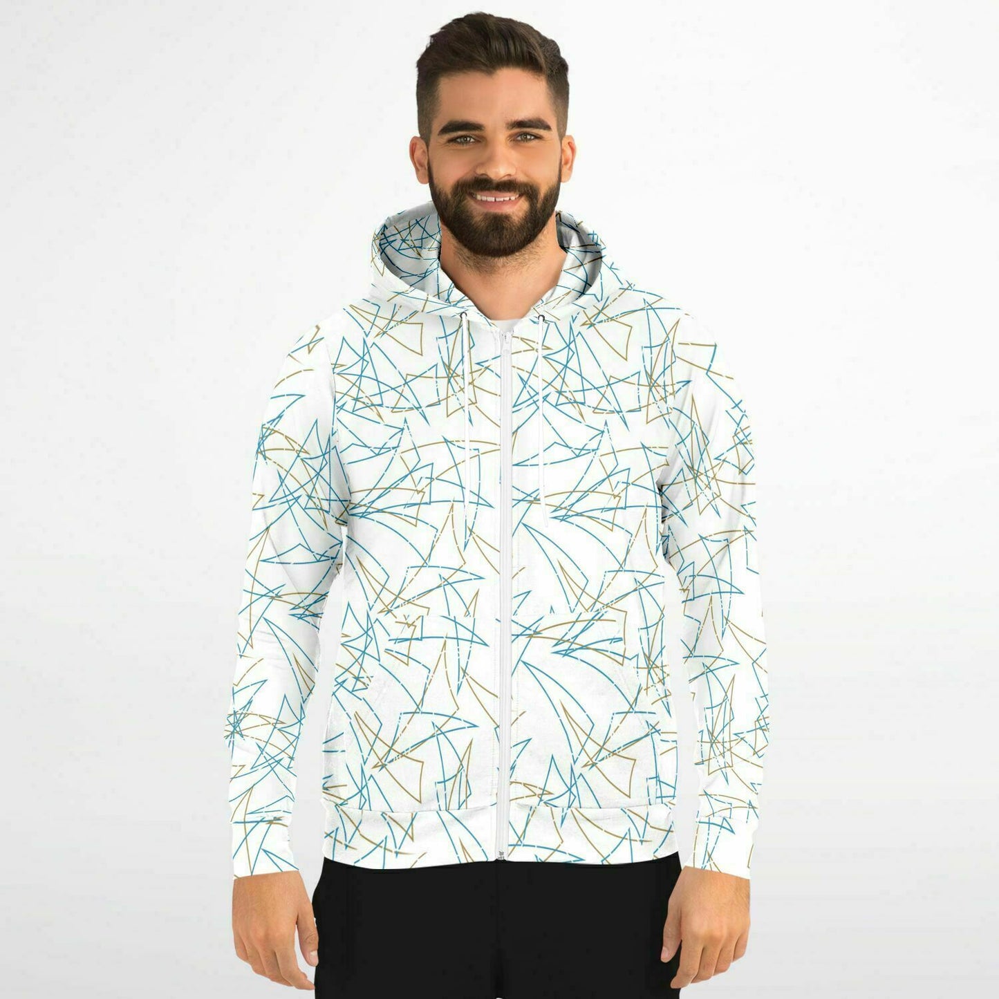 80s Pattern Bar Pizza Table Athletic Zip Up Hoodie