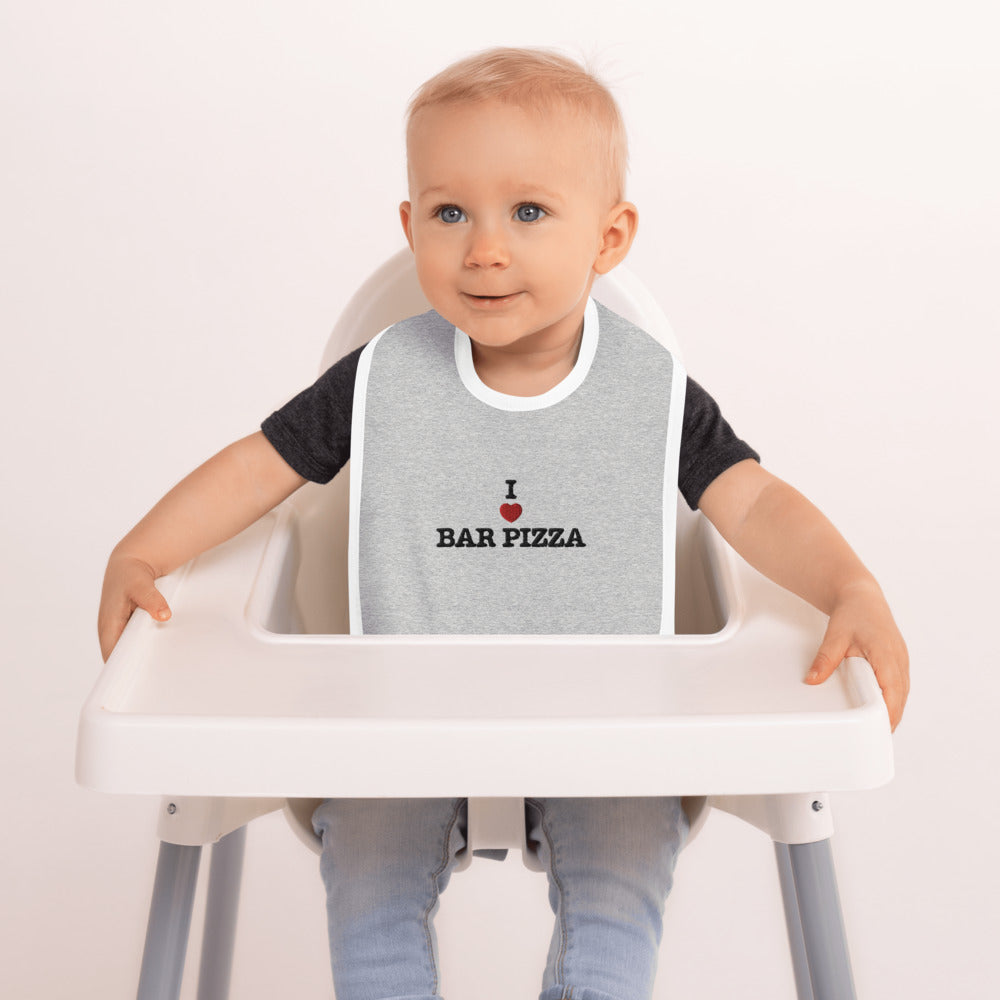 Embroidered I Heart Bar Pizza Baby Bib