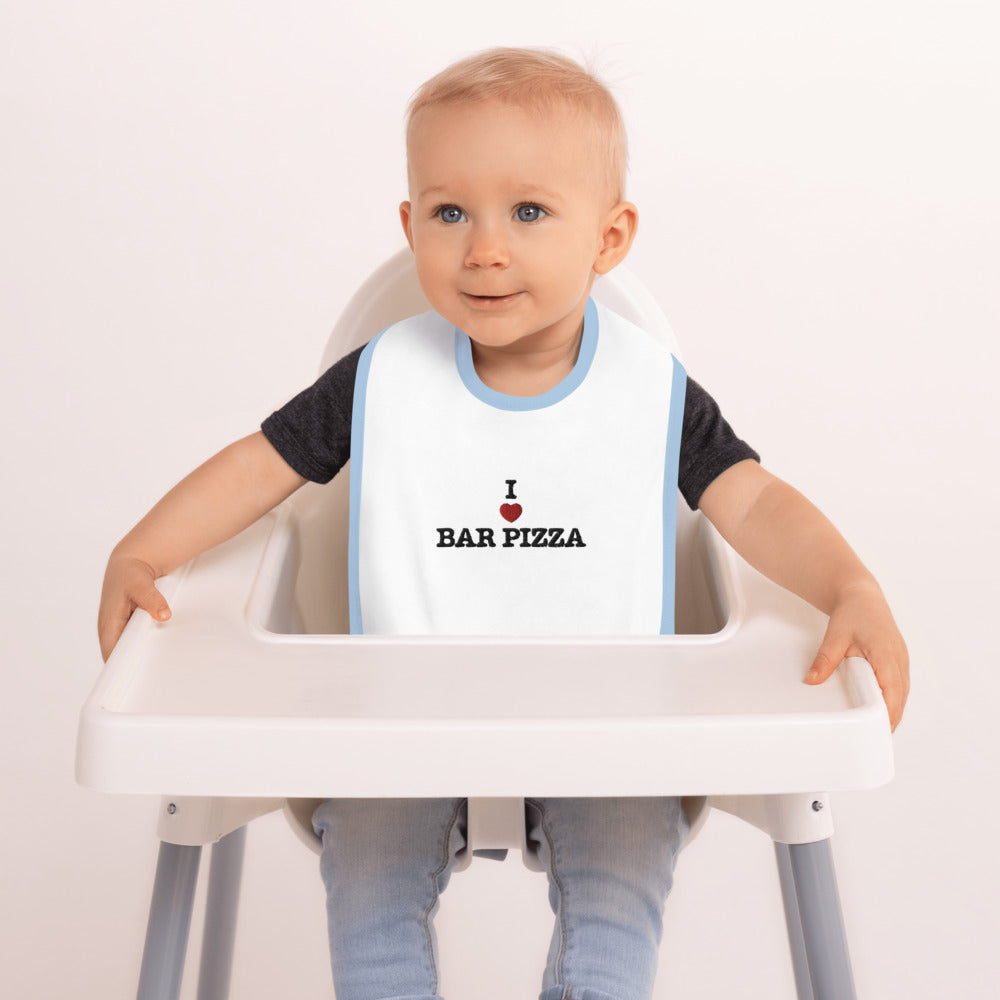 Embroidered I Heart Bar Pizza Baby Bib
