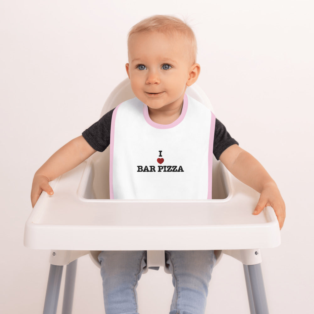 Embroidered I Heart Bar Pizza Baby Bib