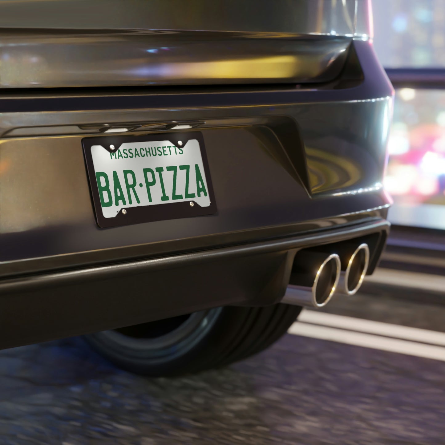 Oldschool Green Massachusetts Bar Pizza Vanity Plate